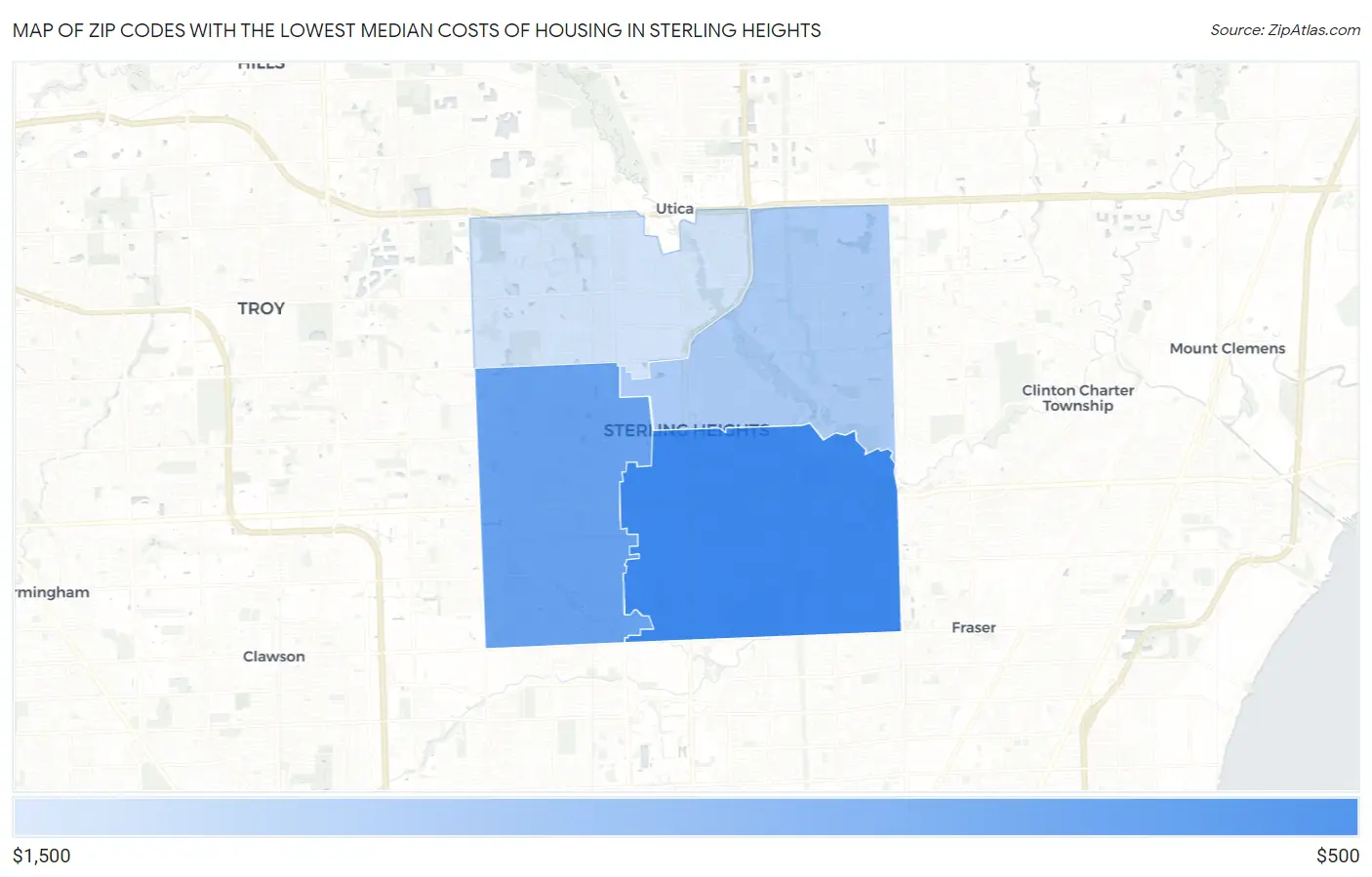 Zip Codes with the Lowest Median Costs of Housing in Sterling Heights Map