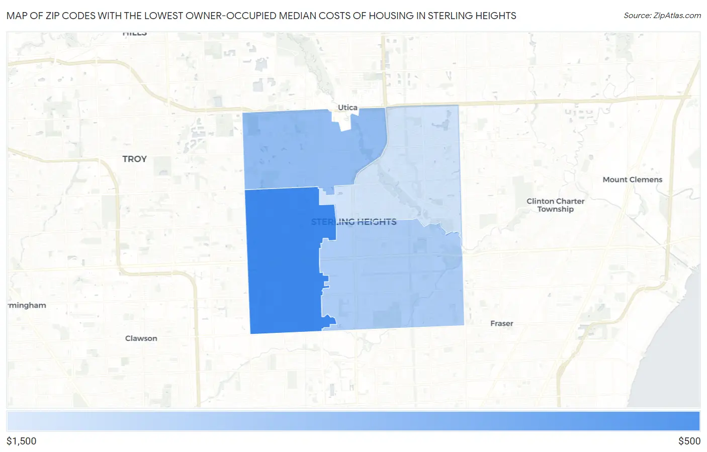 Zip Codes with the Lowest Owner-Occupied Median Costs of Housing in Sterling Heights Map