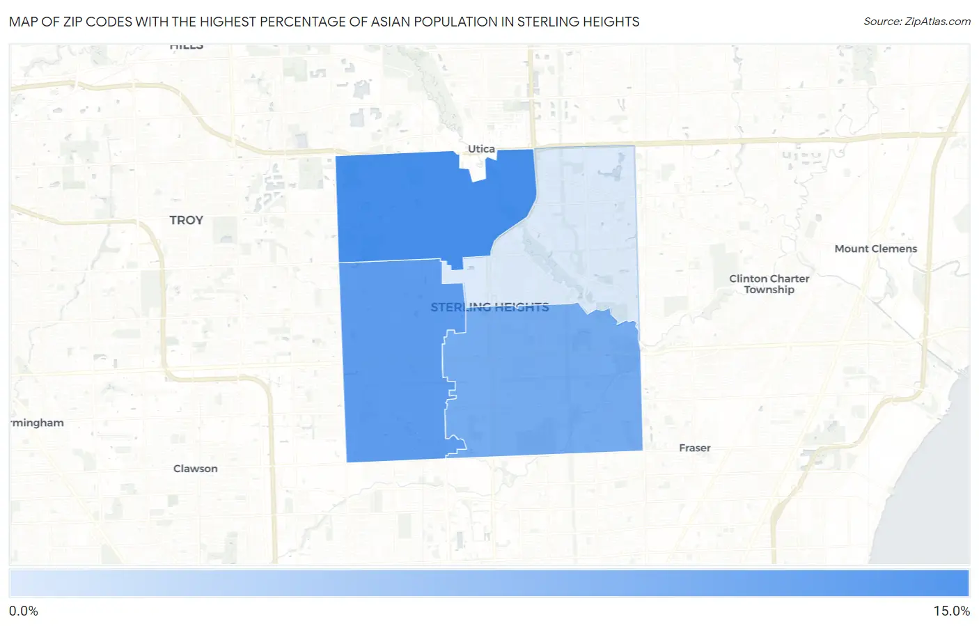 Zip Codes with the Highest Percentage of Asian Population in Sterling Heights Map
