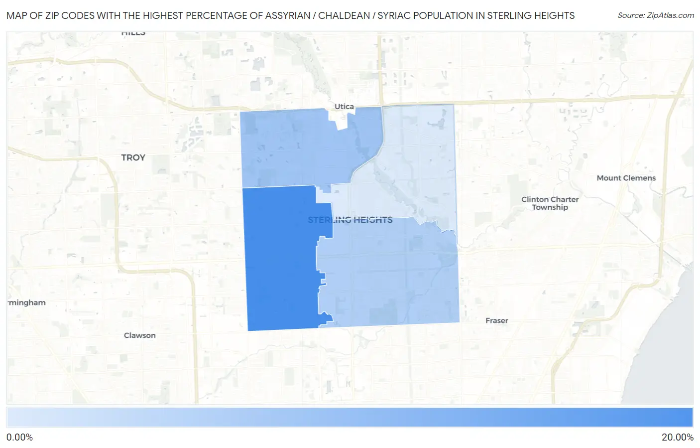 Zip Codes with the Highest Percentage of Assyrian / Chaldean / Syriac Population in Sterling Heights Map