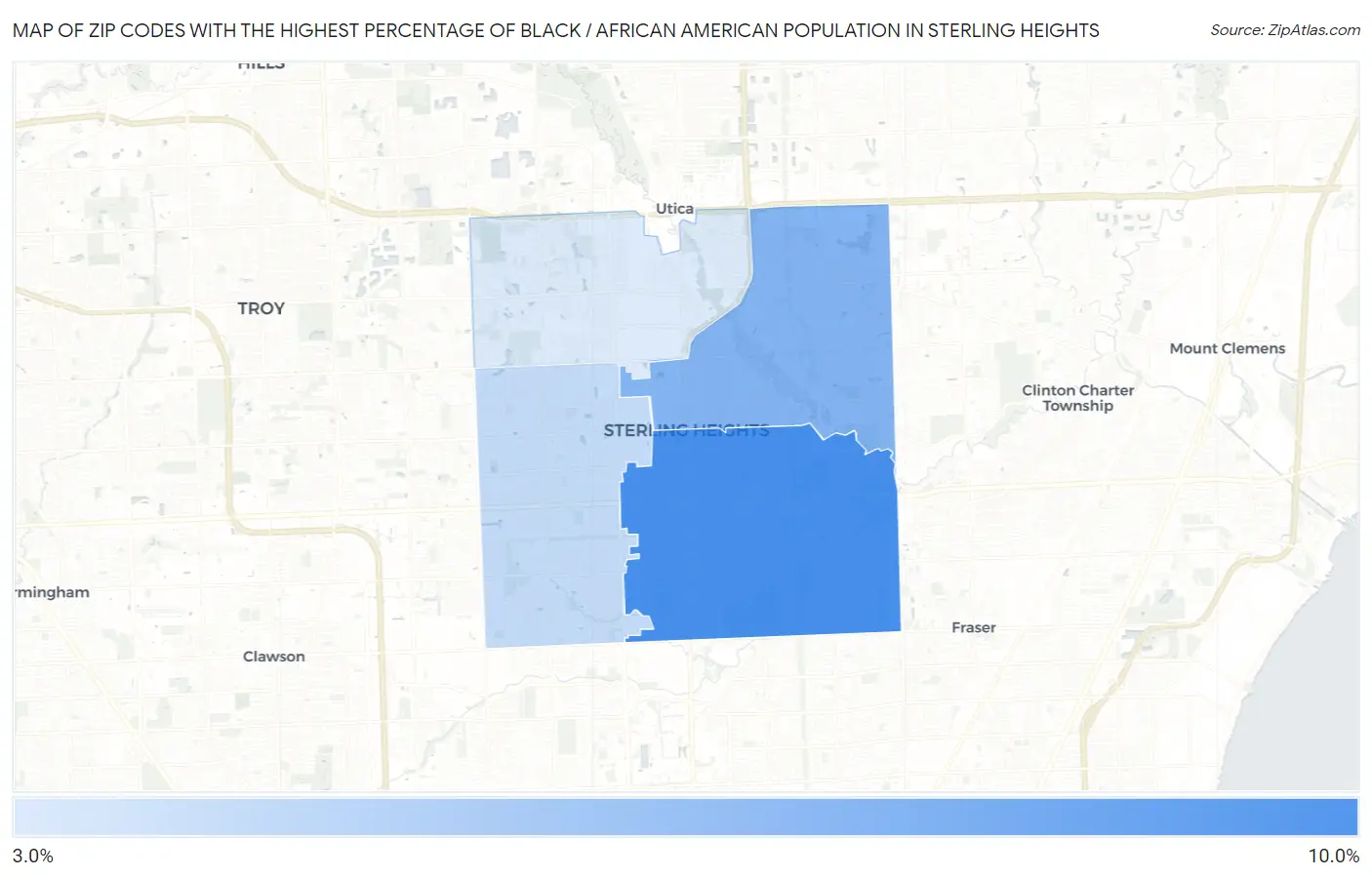 Zip Codes with the Highest Percentage of Black / African American Population in Sterling Heights Map