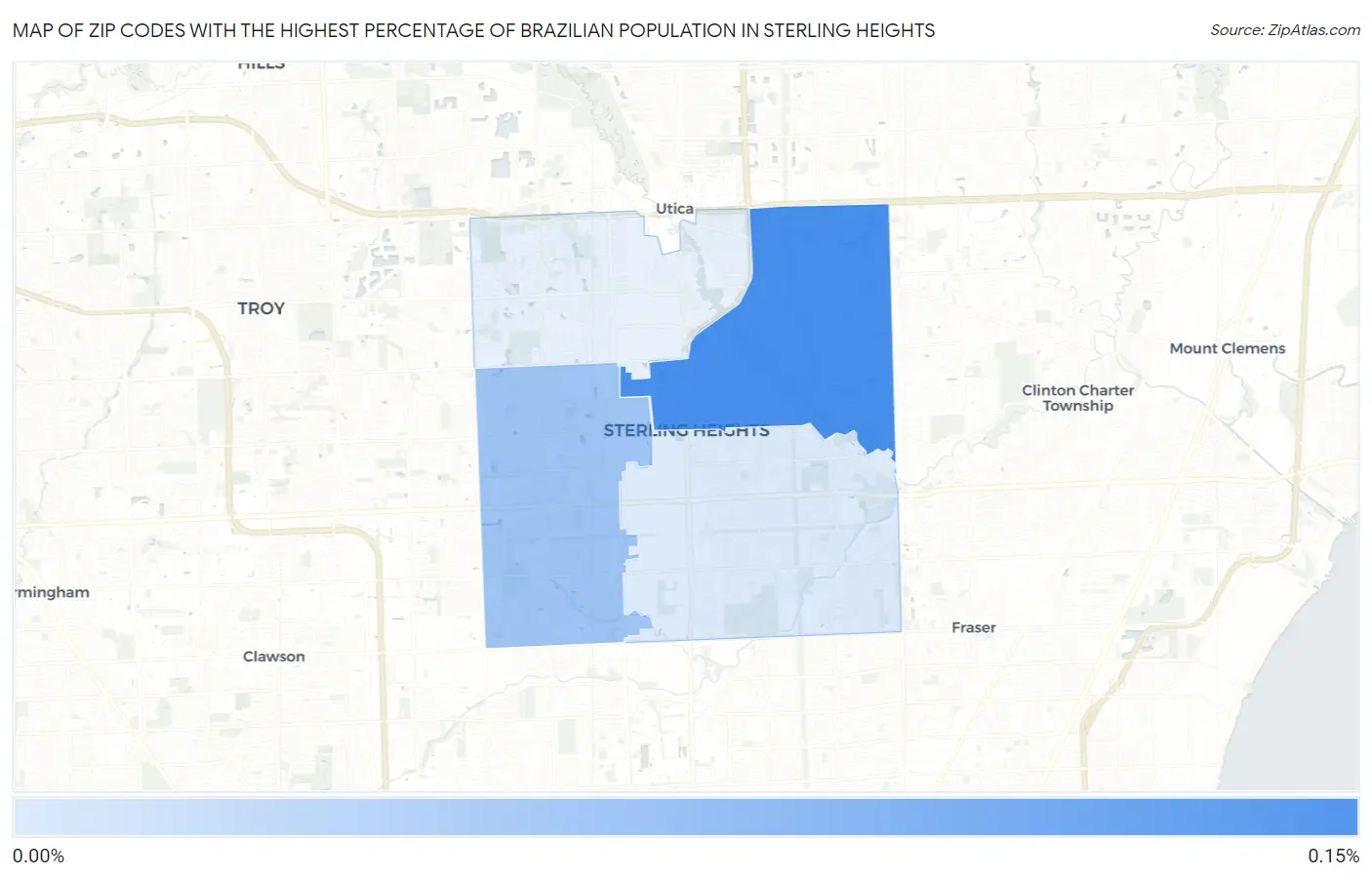 Zip Codes with the Highest Percentage of Brazilian Population in Sterling Heights Map