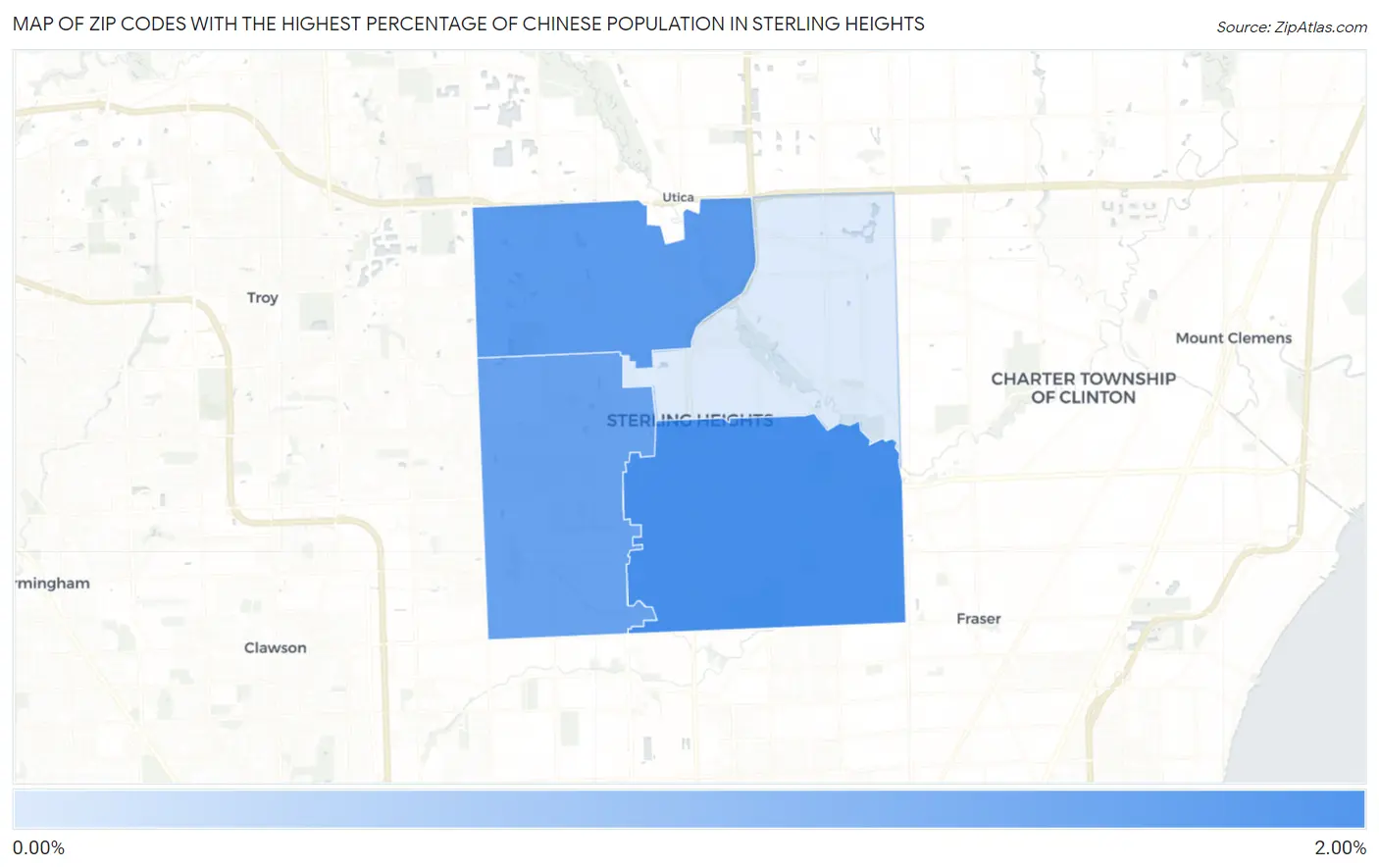 Zip Codes with the Highest Percentage of Chinese Population in Sterling Heights Map