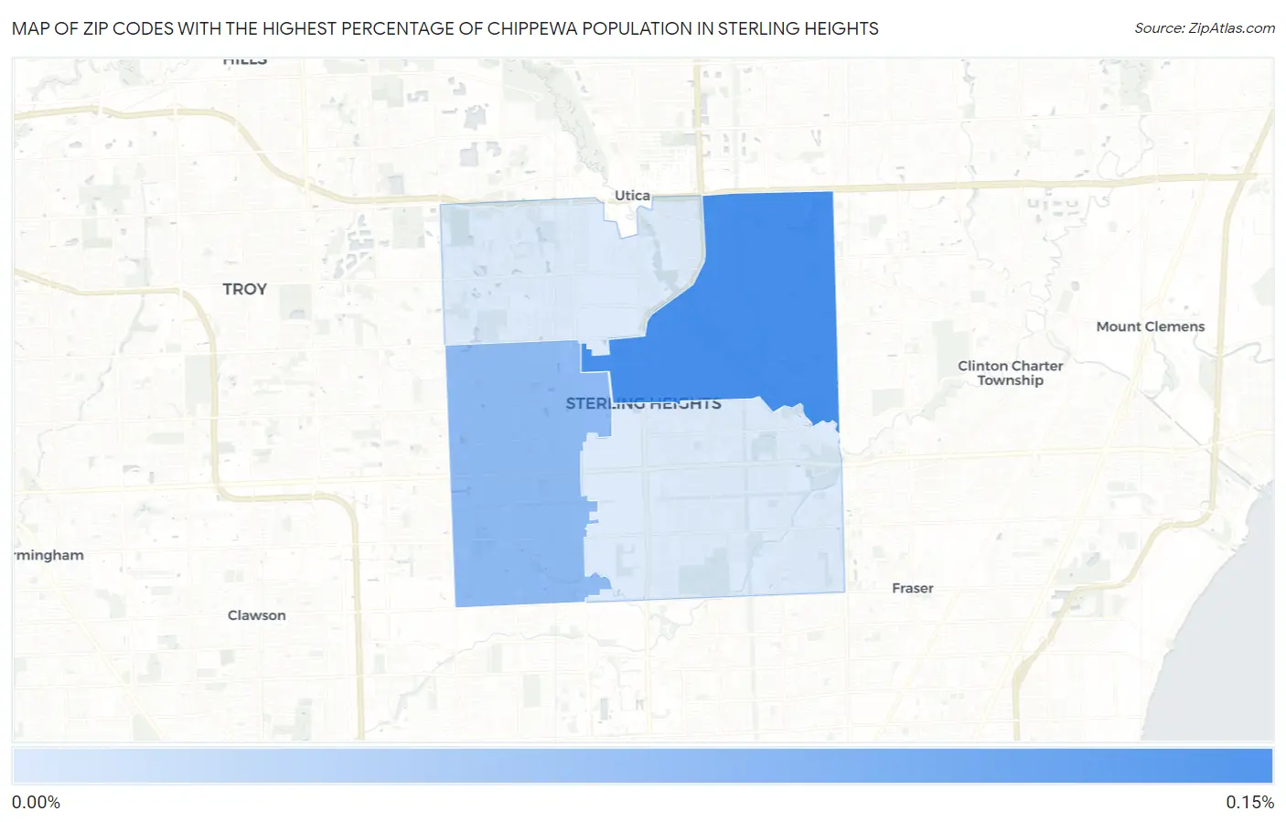 Zip Codes with the Highest Percentage of Chippewa Population in Sterling Heights Map
