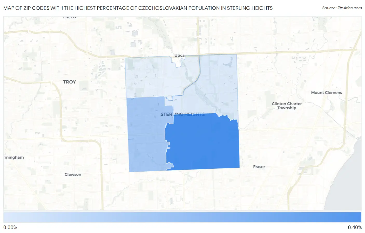Zip Codes with the Highest Percentage of Czechoslovakian Population in Sterling Heights Map