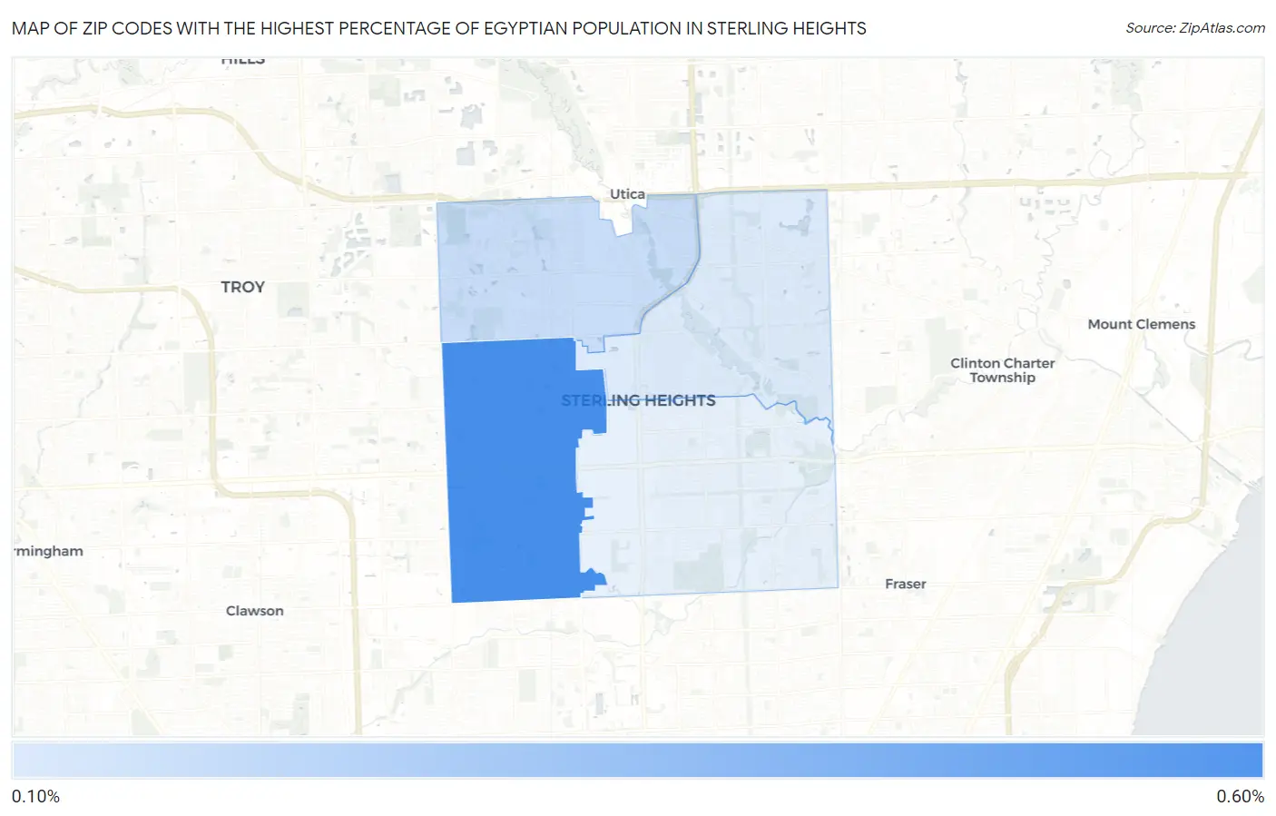 Zip Codes with the Highest Percentage of Egyptian Population in Sterling Heights Map