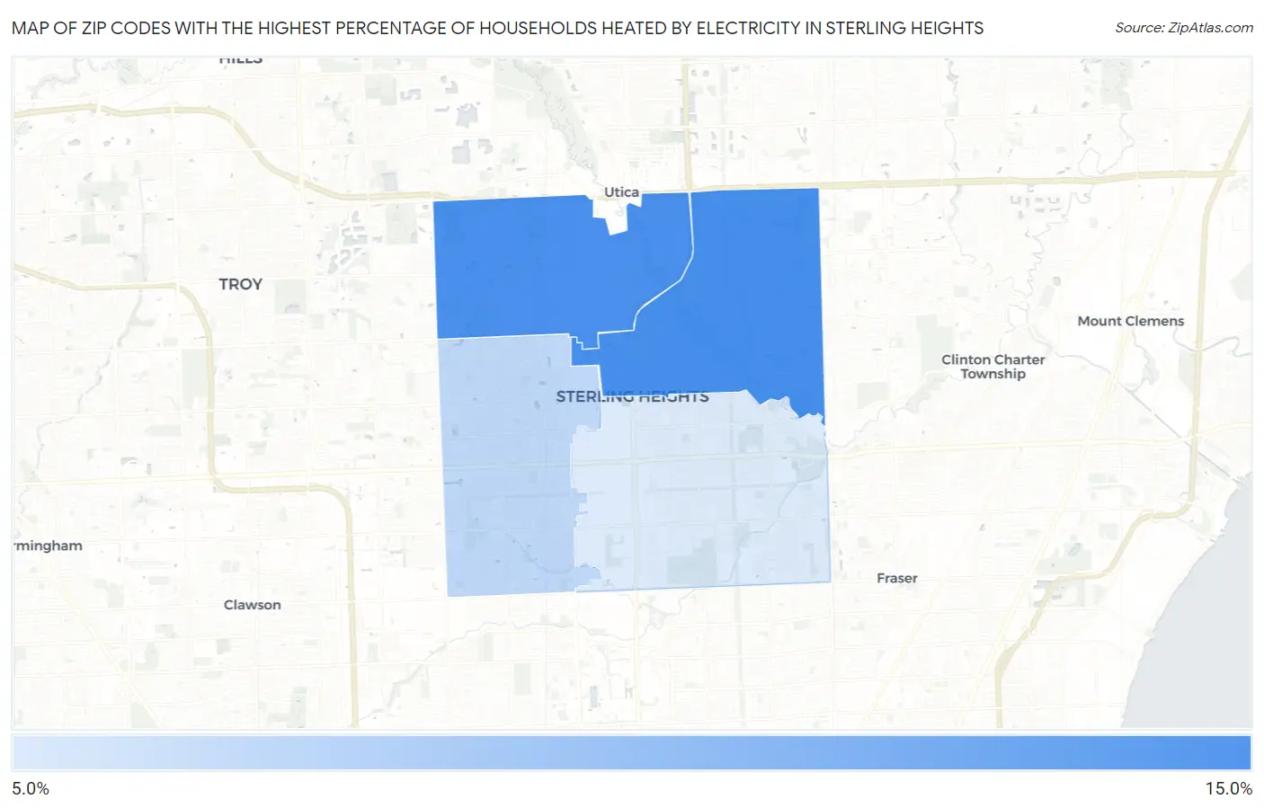 Zip Codes with the Highest Percentage of Households Heated by Electricity in Sterling Heights Map