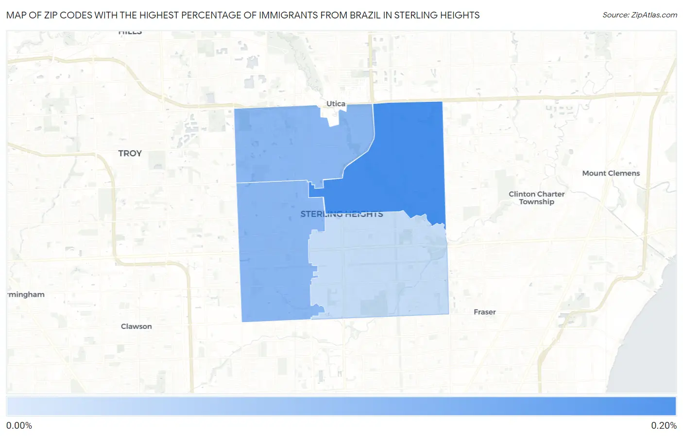 Zip Codes with the Highest Percentage of Immigrants from Brazil in Sterling Heights Map