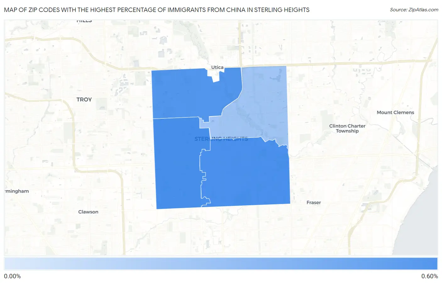 Zip Codes with the Highest Percentage of Immigrants from China in Sterling Heights Map