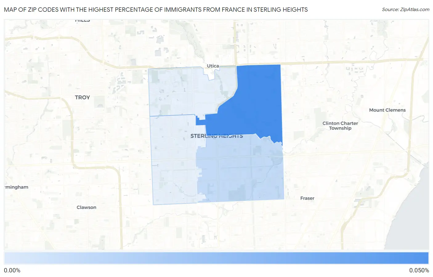 Zip Codes with the Highest Percentage of Immigrants from France in Sterling Heights Map