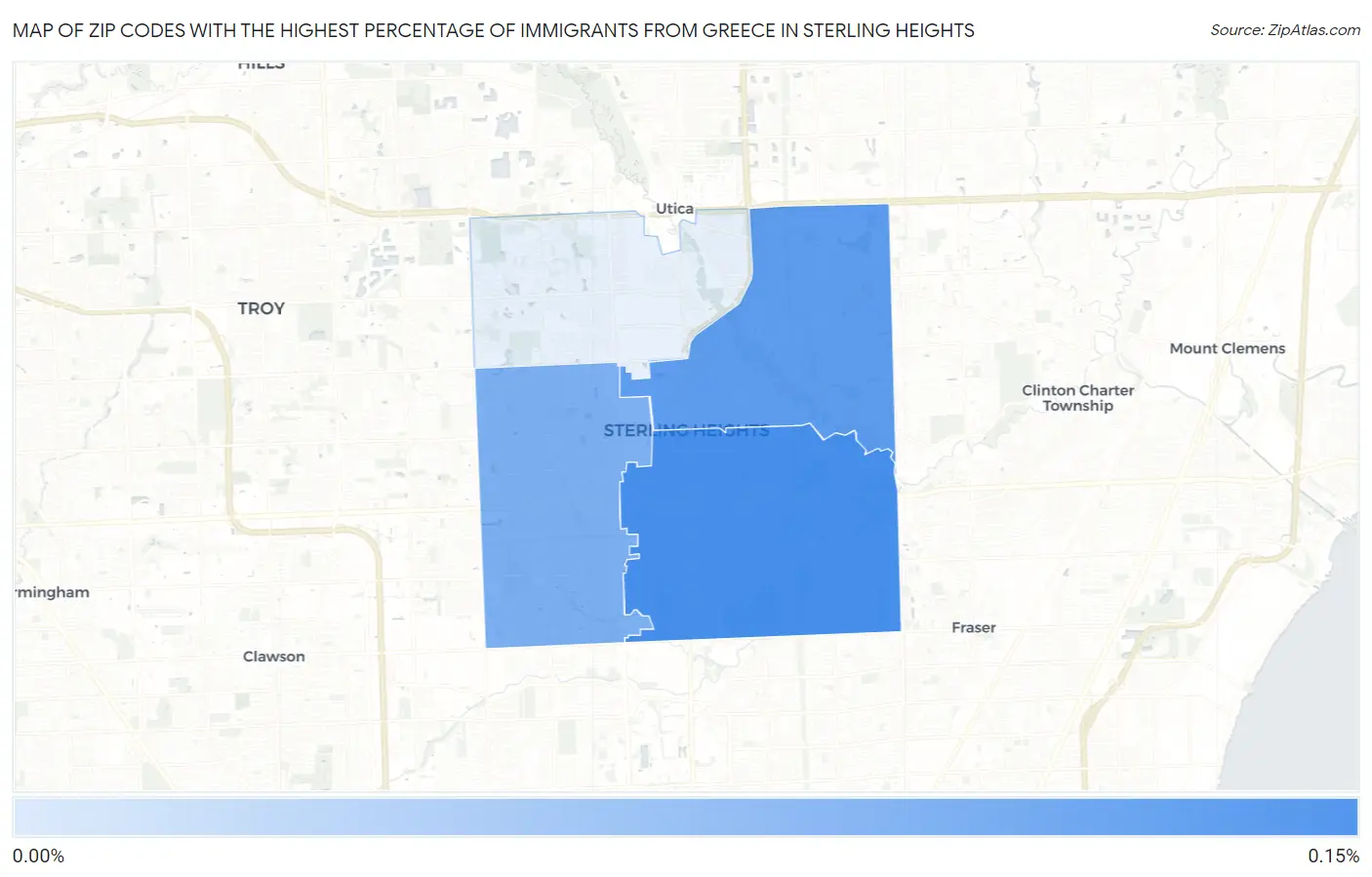 Zip Codes with the Highest Percentage of Immigrants from Greece in Sterling Heights Map