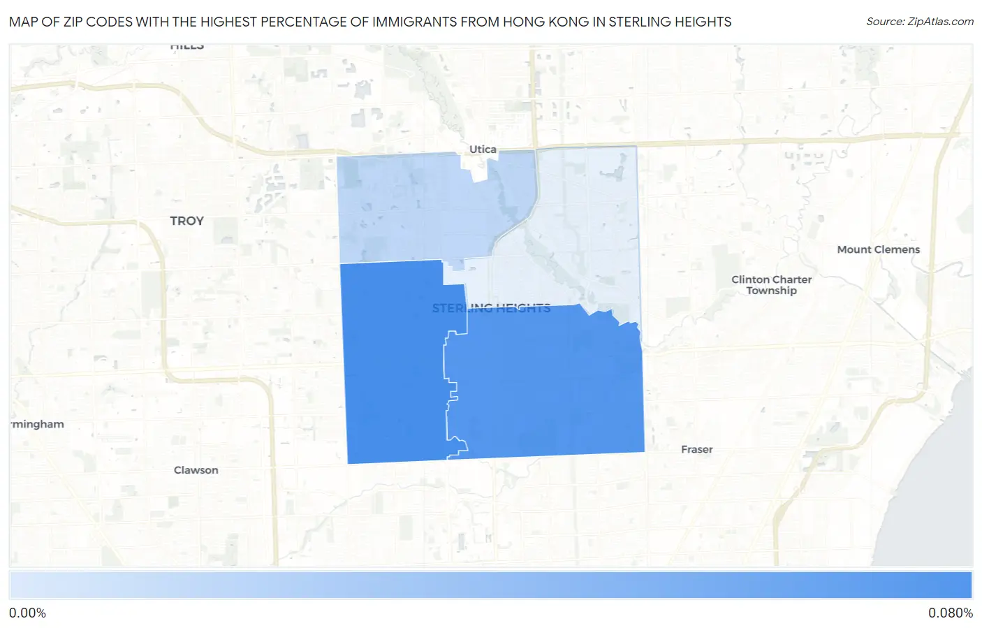 Zip Codes with the Highest Percentage of Immigrants from Hong Kong in Sterling Heights Map
