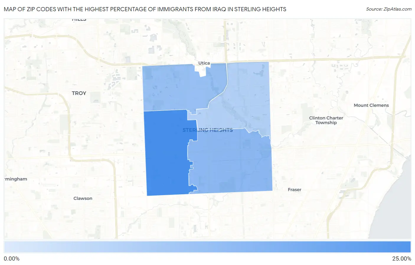 Zip Codes with the Highest Percentage of Immigrants from Iraq in Sterling Heights Map