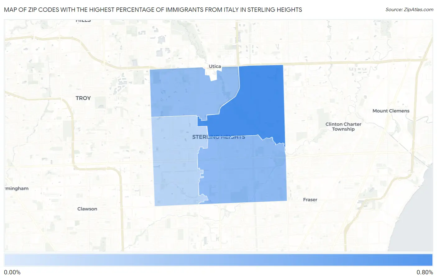 Zip Codes with the Highest Percentage of Immigrants from Italy in Sterling Heights Map