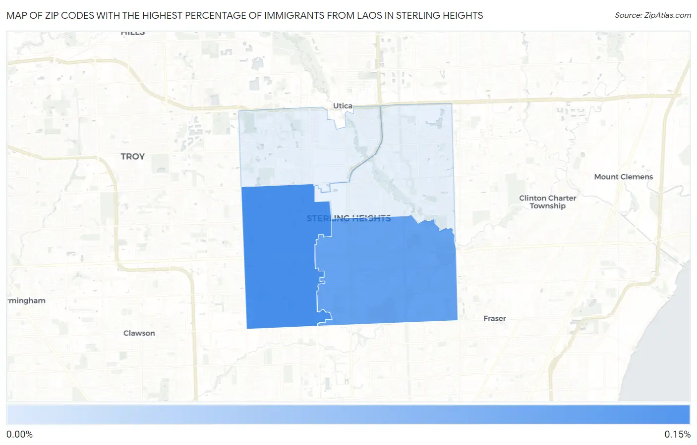 Zip Codes with the Highest Percentage of Immigrants from Laos in Sterling Heights Map