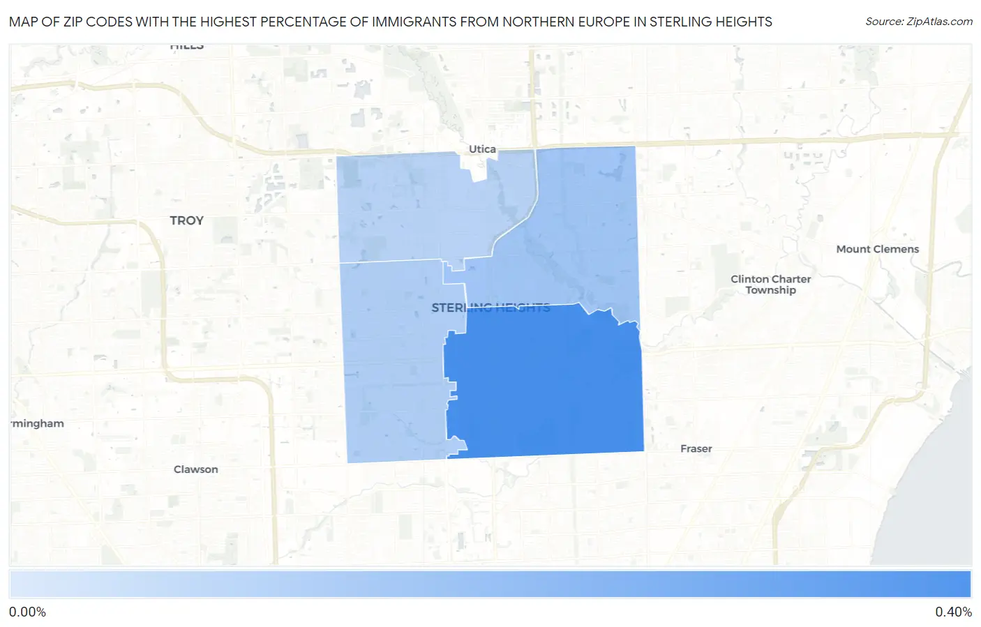 Zip Codes with the Highest Percentage of Immigrants from Northern Europe in Sterling Heights Map