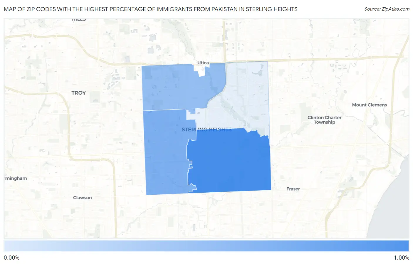 Zip Codes with the Highest Percentage of Immigrants from Pakistan in Sterling Heights Map