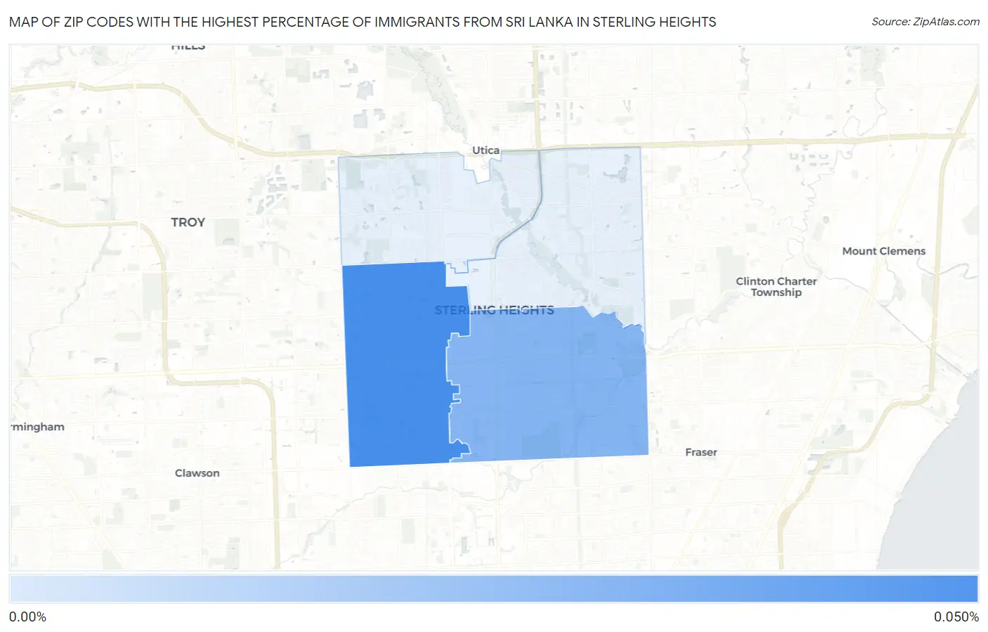 Zip Codes with the Highest Percentage of Immigrants from Sri Lanka in Sterling Heights Map