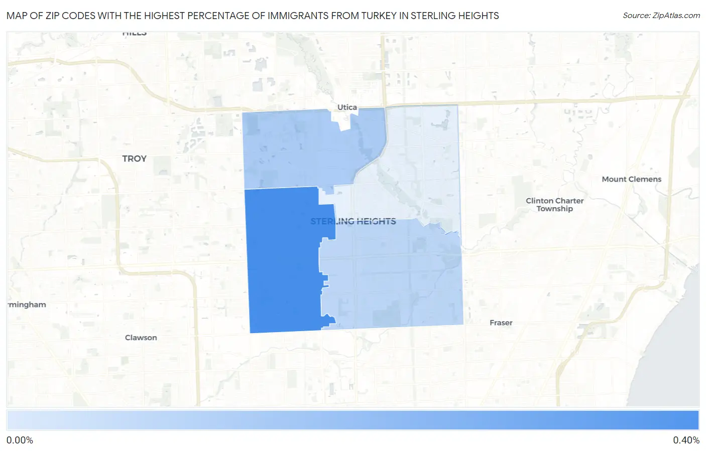 Zip Codes with the Highest Percentage of Immigrants from Turkey in Sterling Heights Map