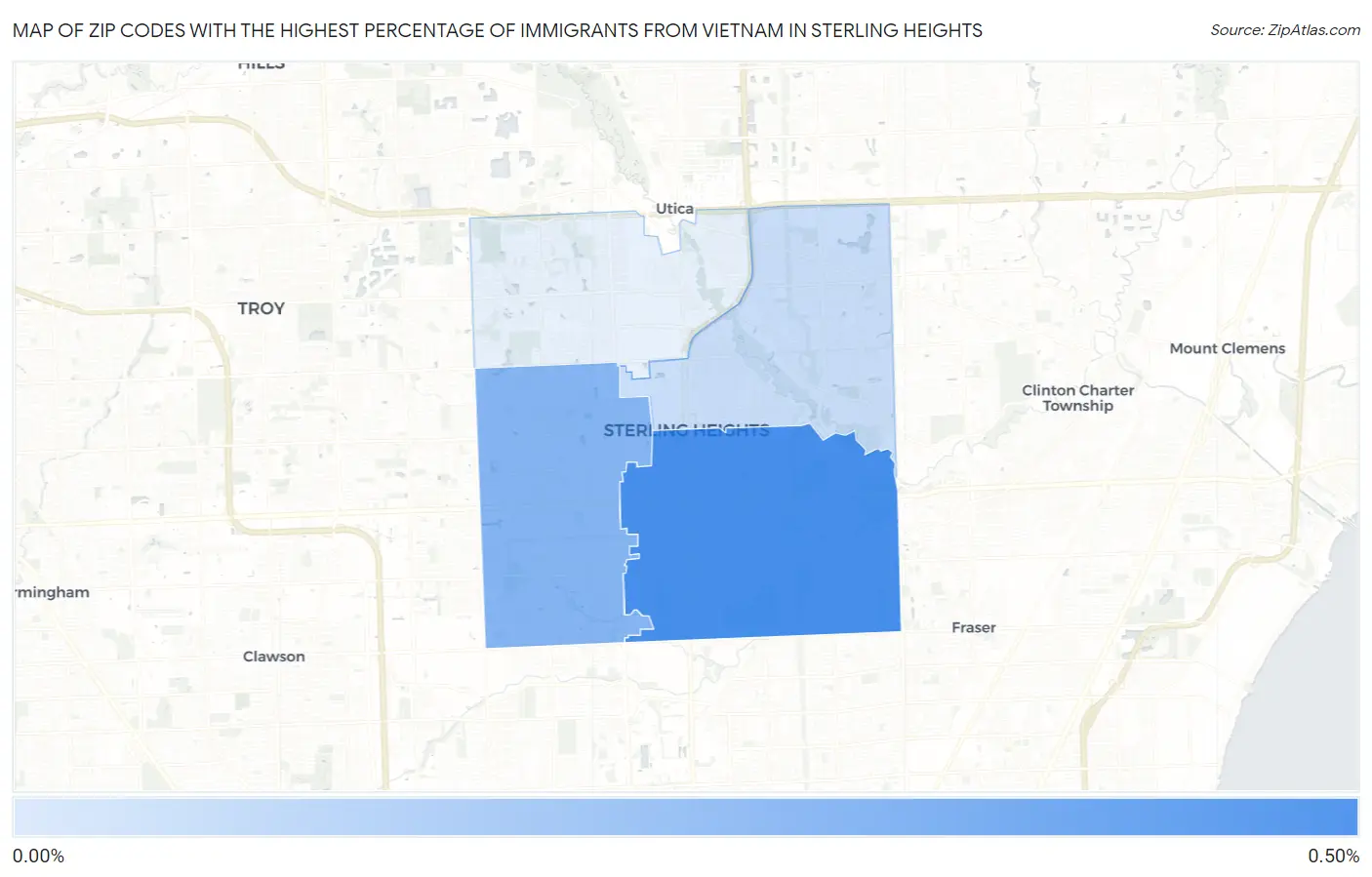 Zip Codes with the Highest Percentage of Immigrants from Vietnam in Sterling Heights Map