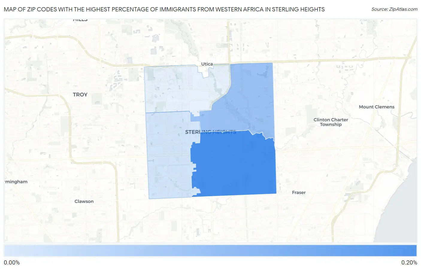 Zip Codes with the Highest Percentage of Immigrants from Western Africa in Sterling Heights Map