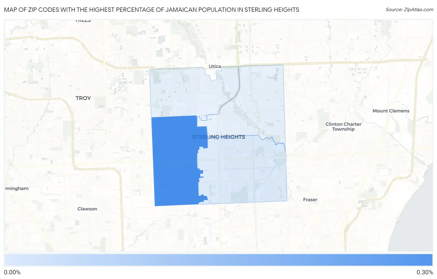 Zip Codes with the Highest Percentage of Jamaican Population in Sterling Heights Map
