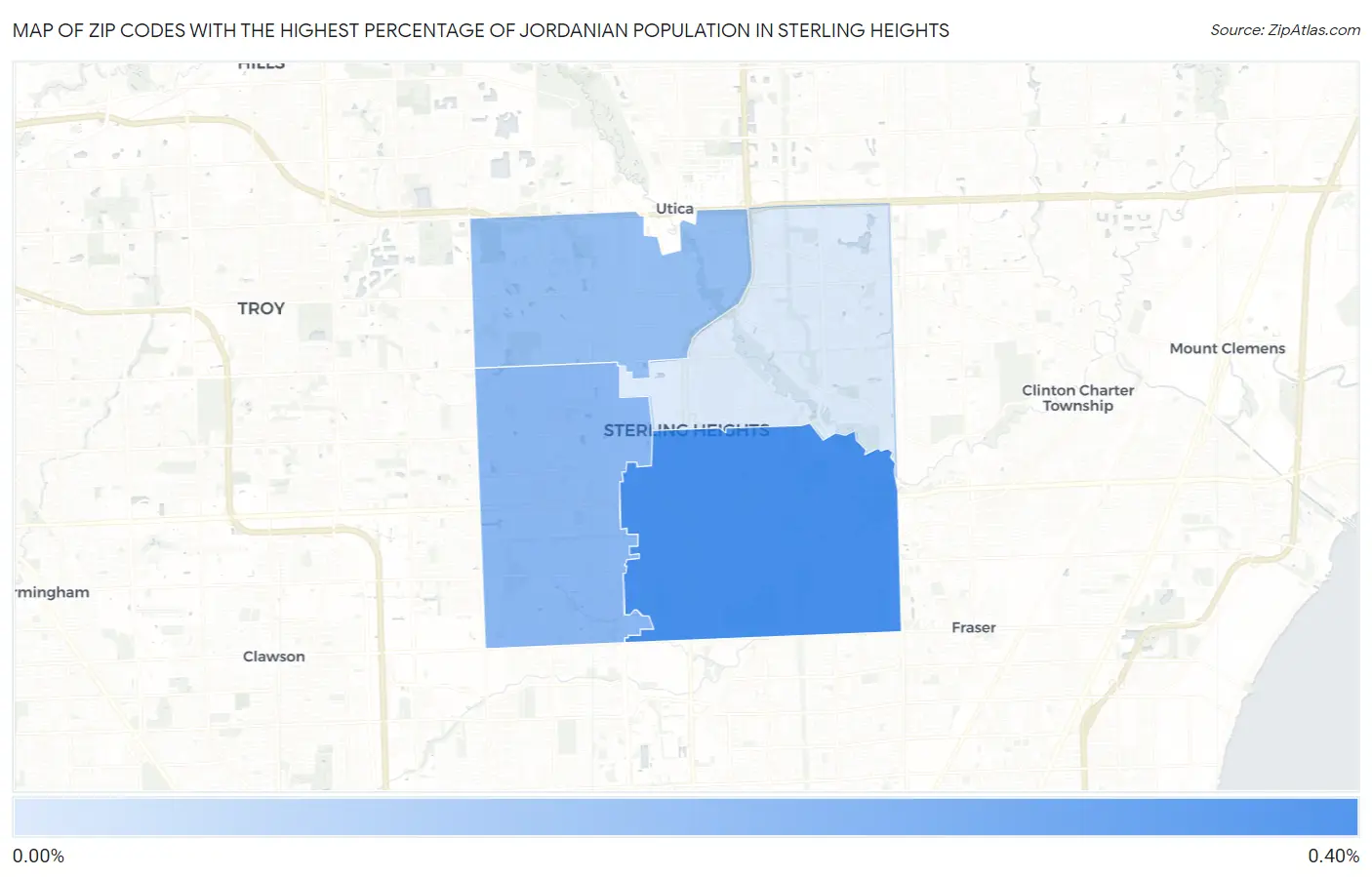 Zip Codes with the Highest Percentage of Jordanian Population in Sterling Heights Map