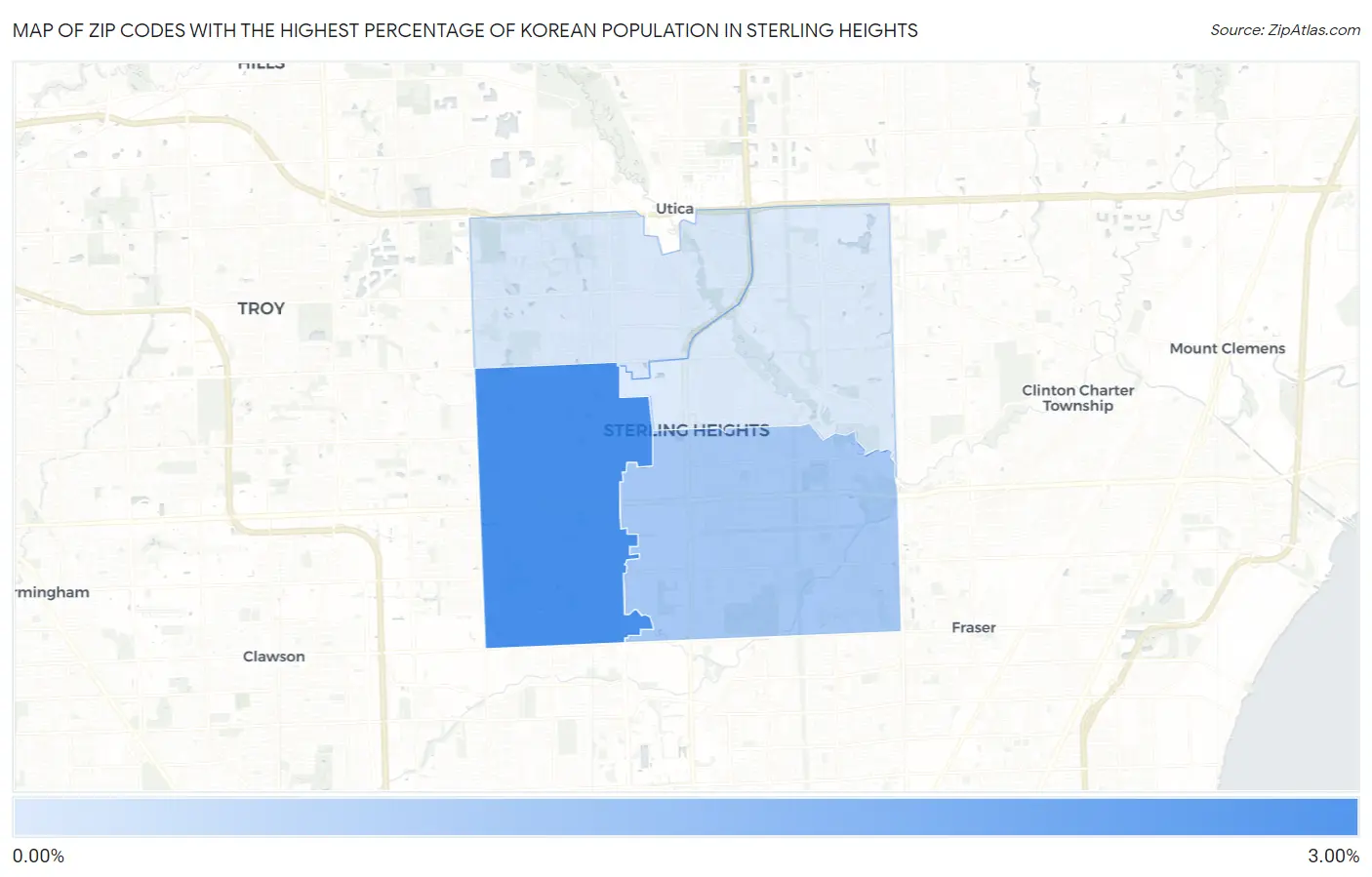 Zip Codes with the Highest Percentage of Korean Population in Sterling Heights Map
