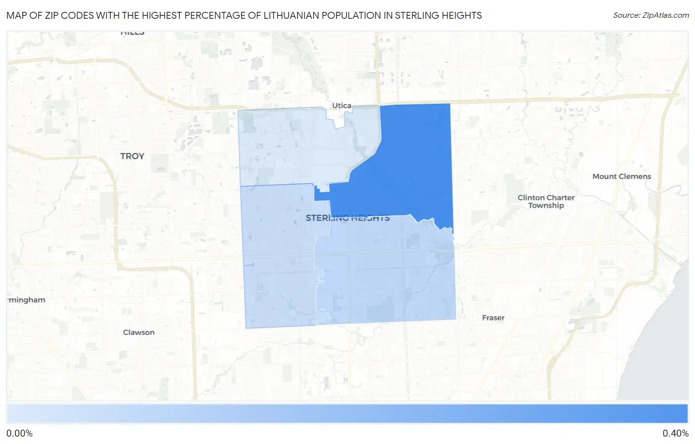 Zip Codes with the Highest Percentage of Lithuanian Population in Sterling Heights Map