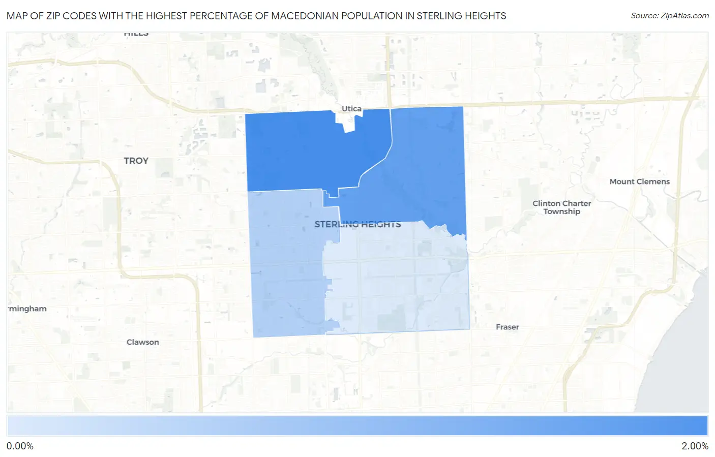 Zip Codes with the Highest Percentage of Macedonian Population in Sterling Heights Map
