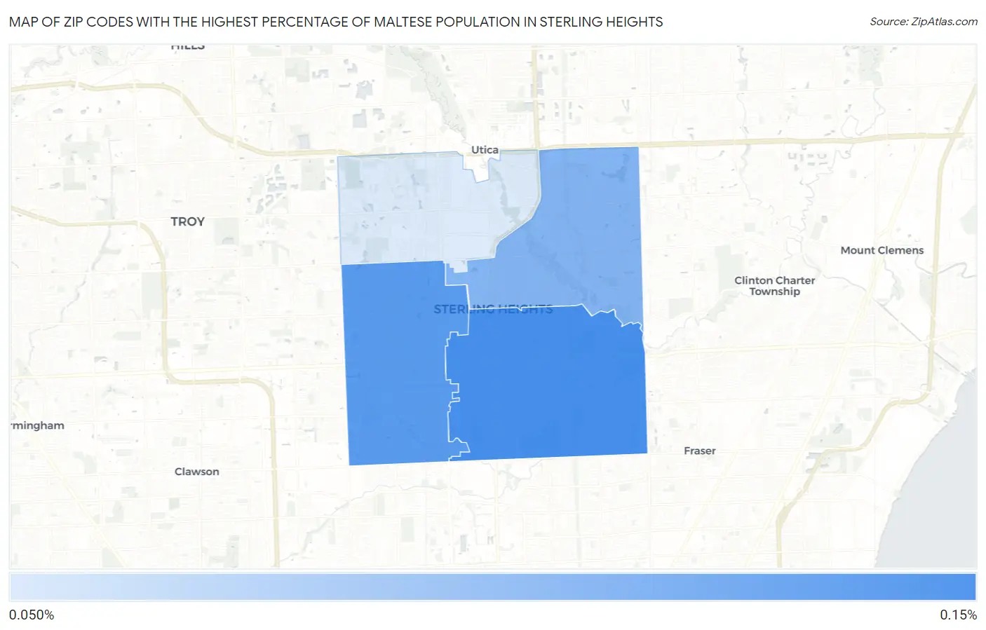 Zip Codes with the Highest Percentage of Maltese Population in Sterling Heights Map