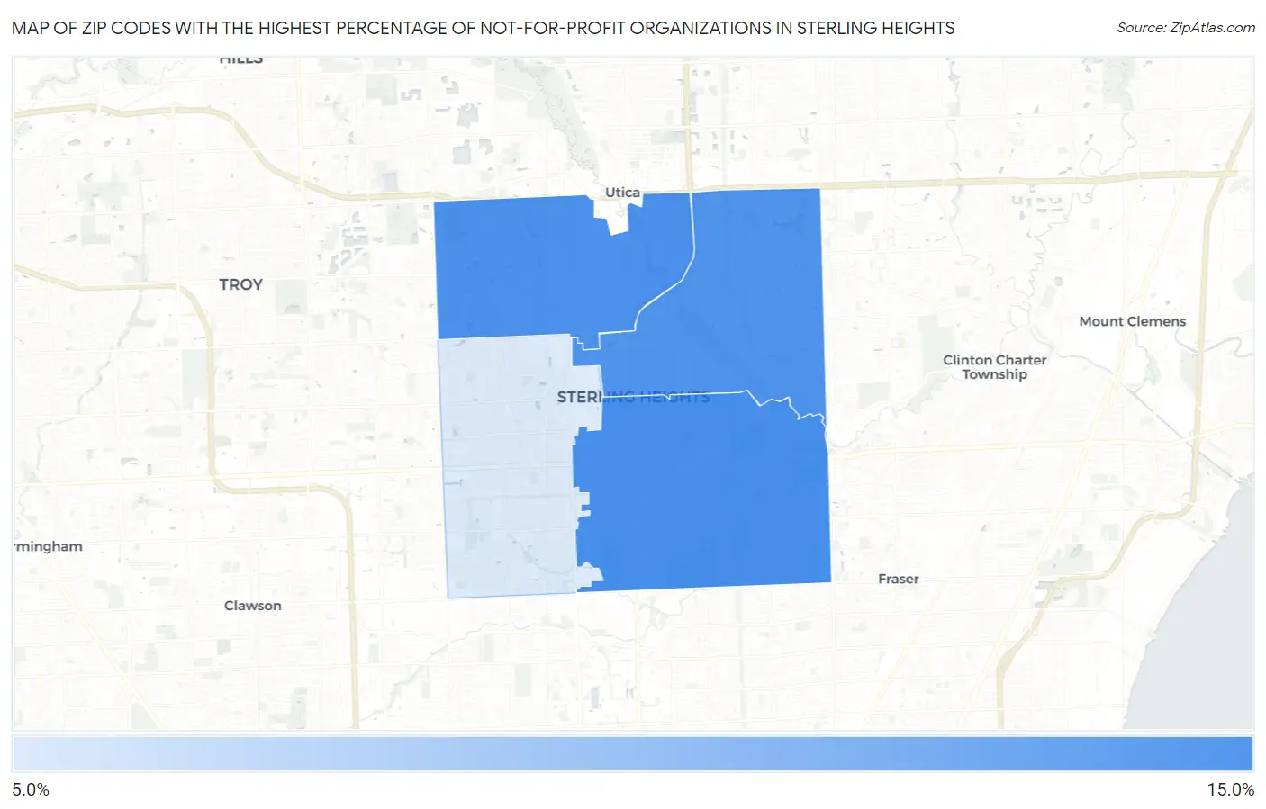 Zip Codes with the Highest Percentage of Not-for-profit Organizations in Sterling Heights Map