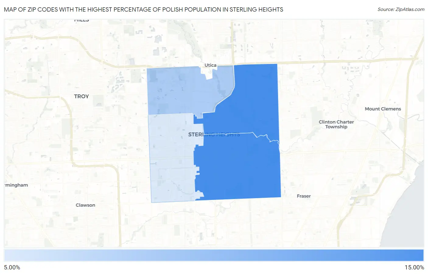 Zip Codes with the Highest Percentage of Polish Population in Sterling Heights Map
