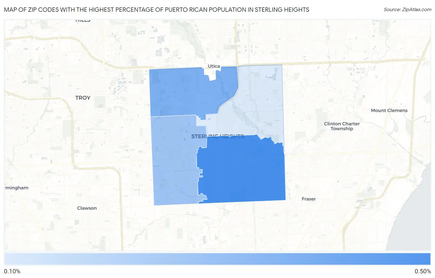 Zip Codes with the Highest Percentage of Puerto Rican Population in Sterling Heights Map