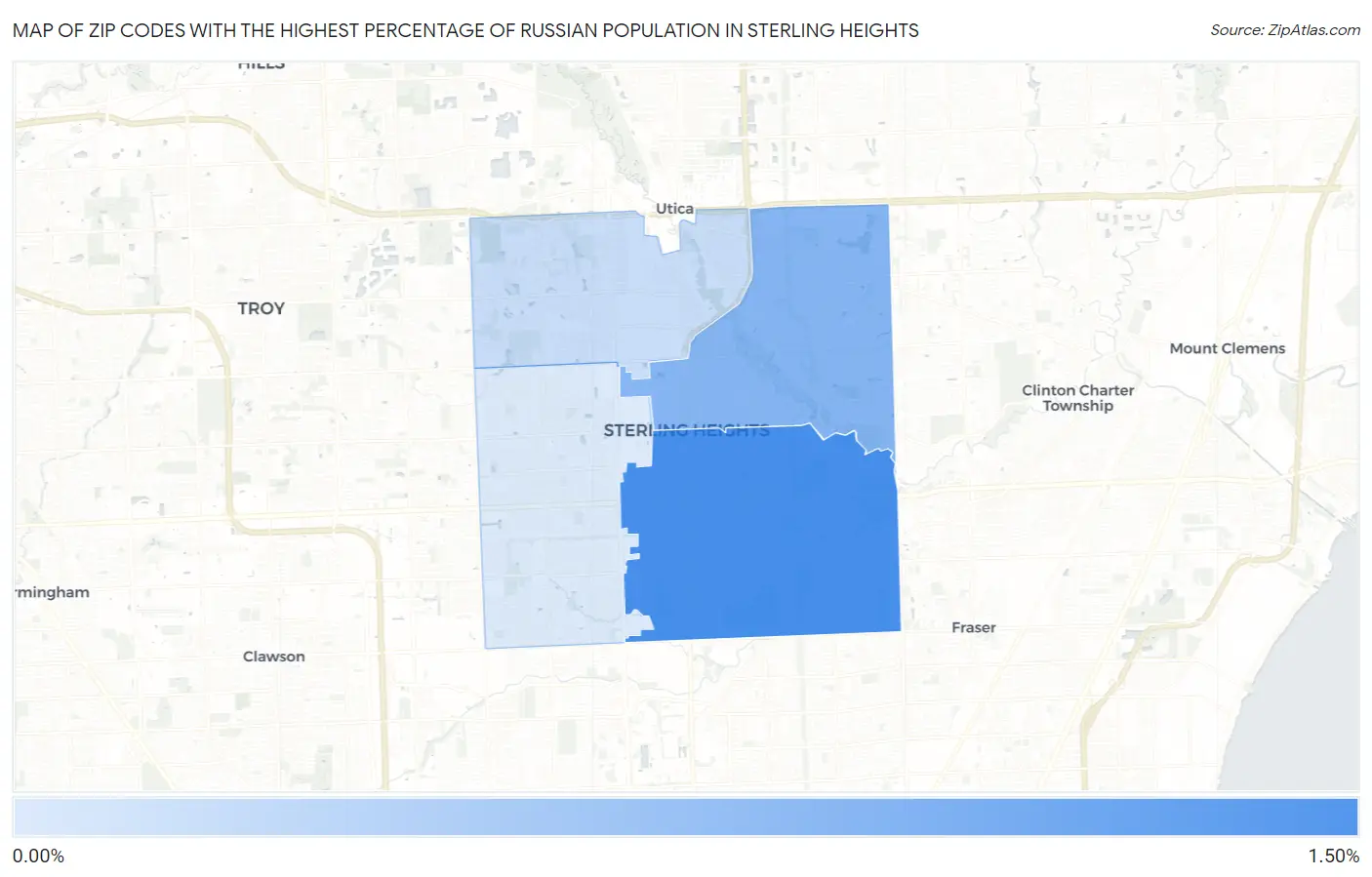 Zip Codes with the Highest Percentage of Russian Population in Sterling Heights Map