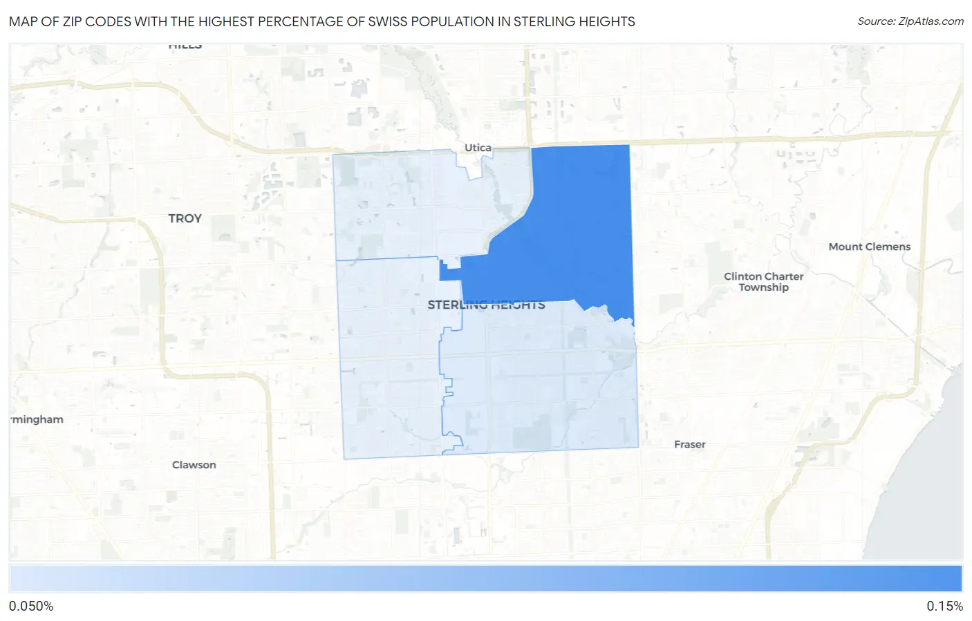 Zip Codes with the Highest Percentage of Swiss Population in Sterling Heights Map