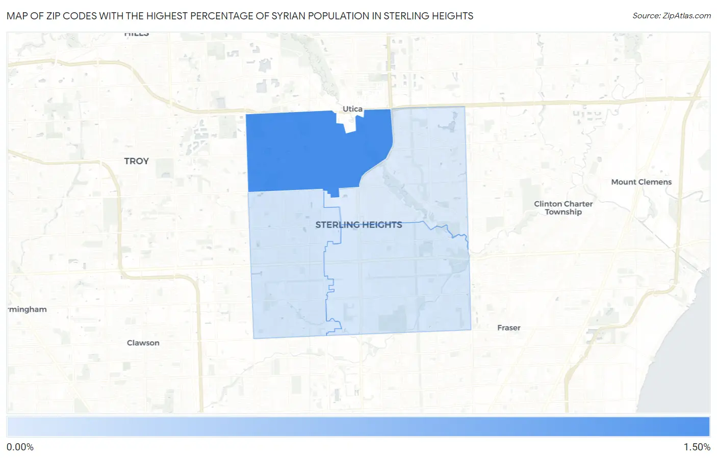 Zip Codes with the Highest Percentage of Syrian Population in Sterling Heights Map