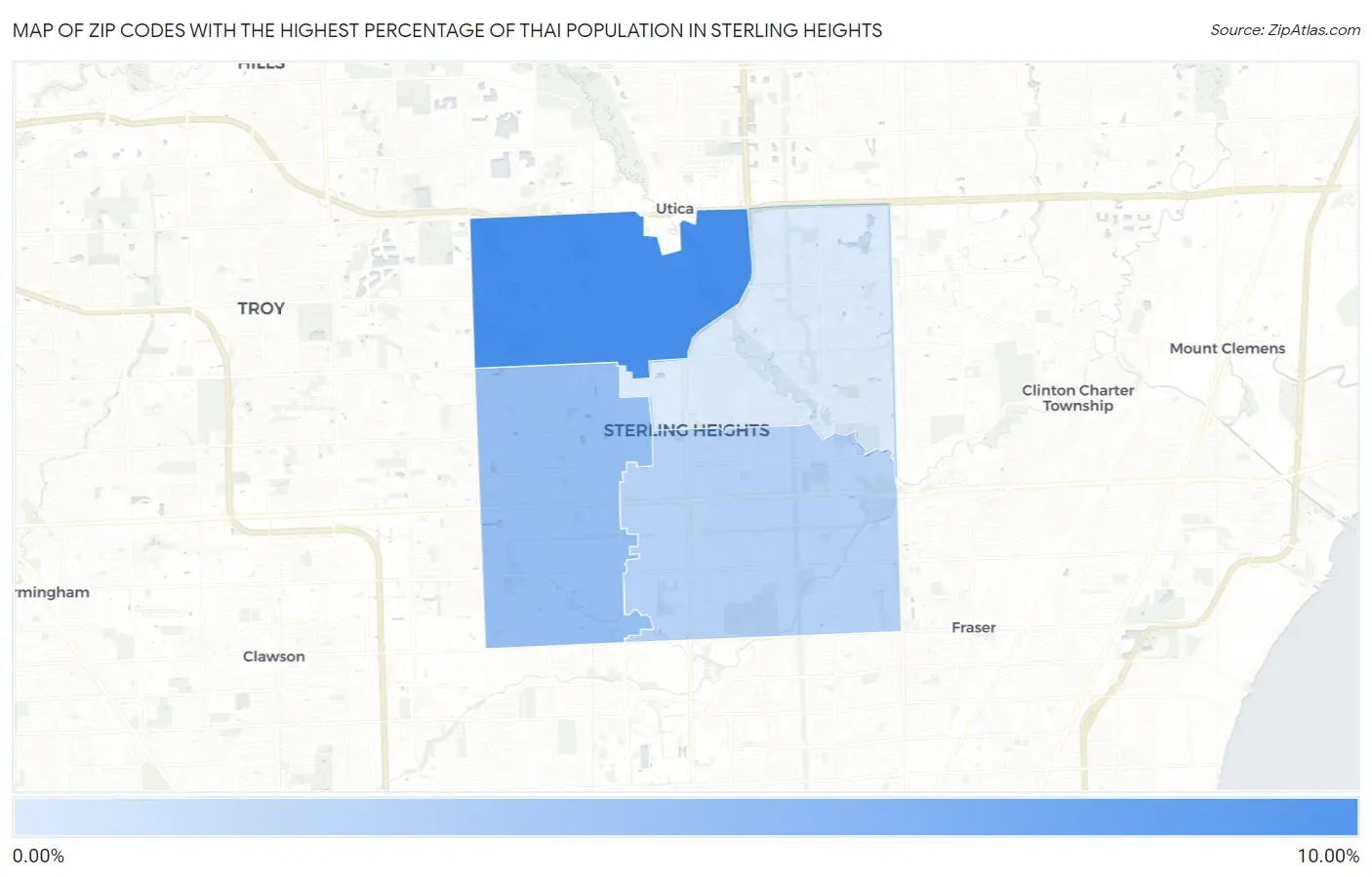 Zip Codes with the Highest Percentage of Thai Population in Sterling Heights Map
