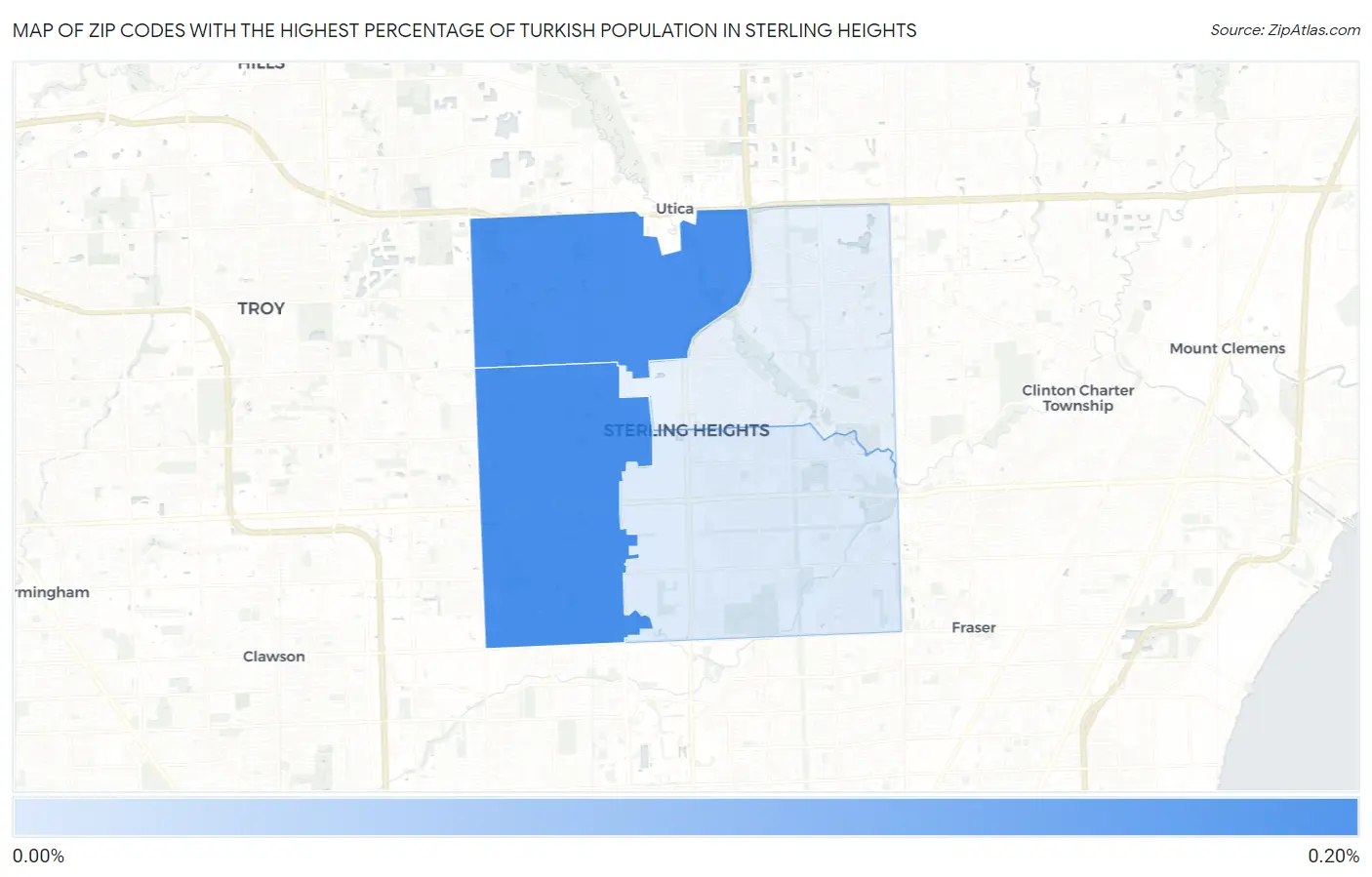 Zip Codes with the Highest Percentage of Turkish Population in Sterling Heights Map