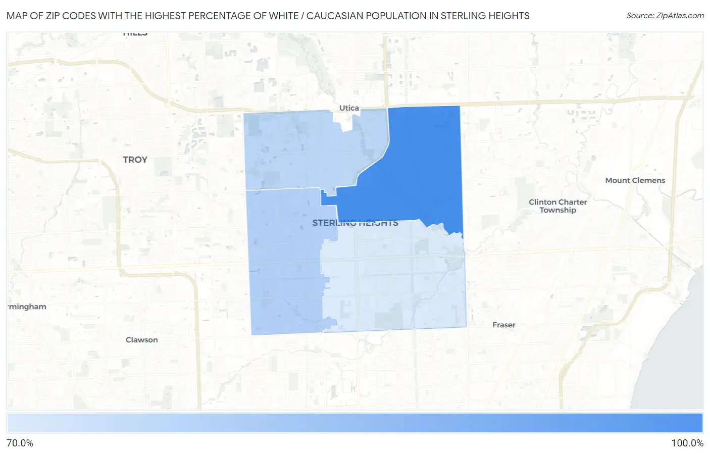 Zip Codes with the Highest Percentage of White / Caucasian Population in Sterling Heights Map