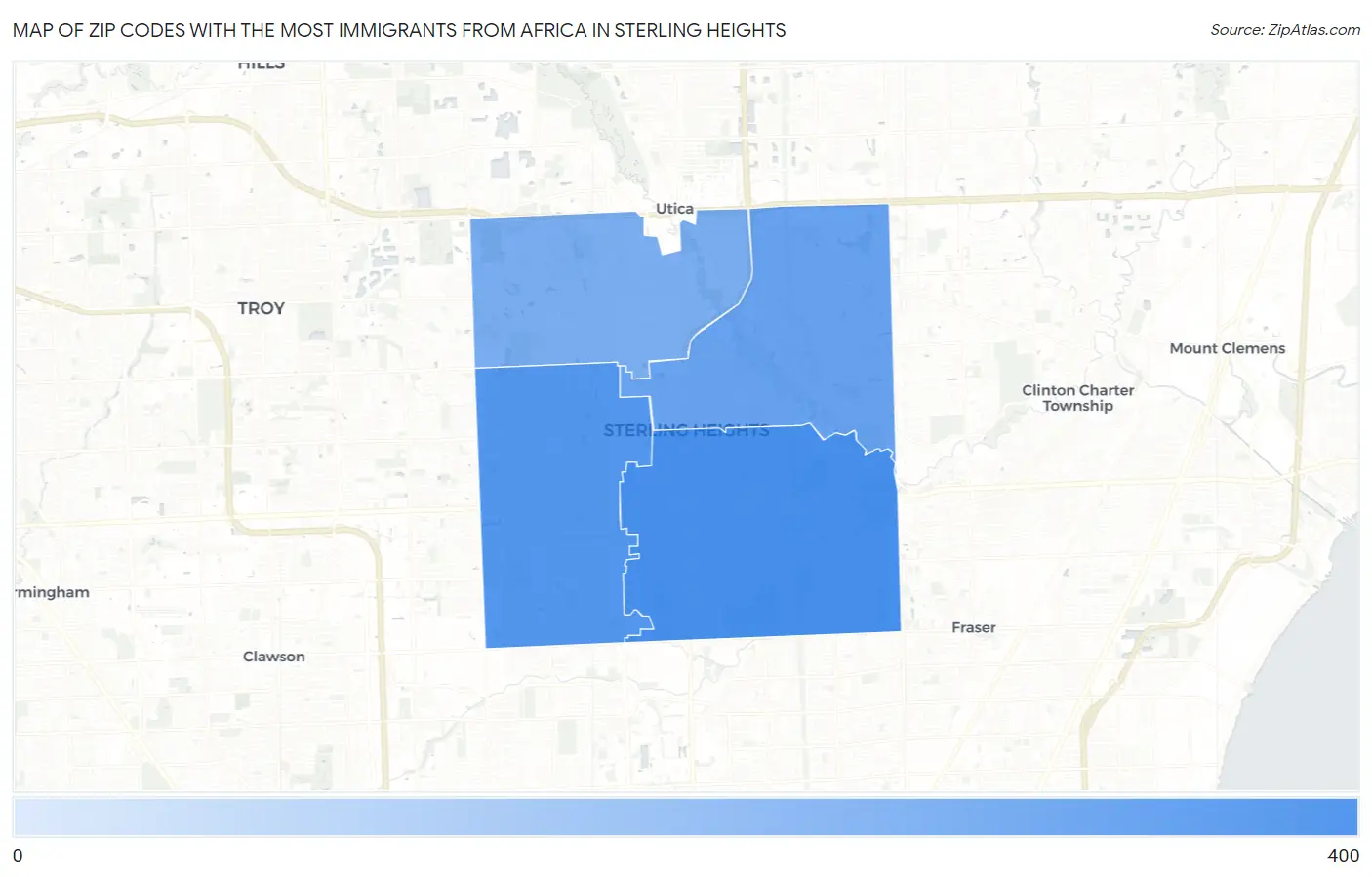 Zip Codes with the Most Immigrants from Africa in Sterling Heights Map