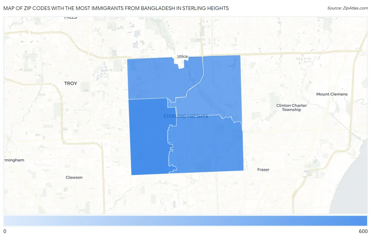 Zip Codes with the Most Immigrants from Bangladesh in Sterling Heights Map