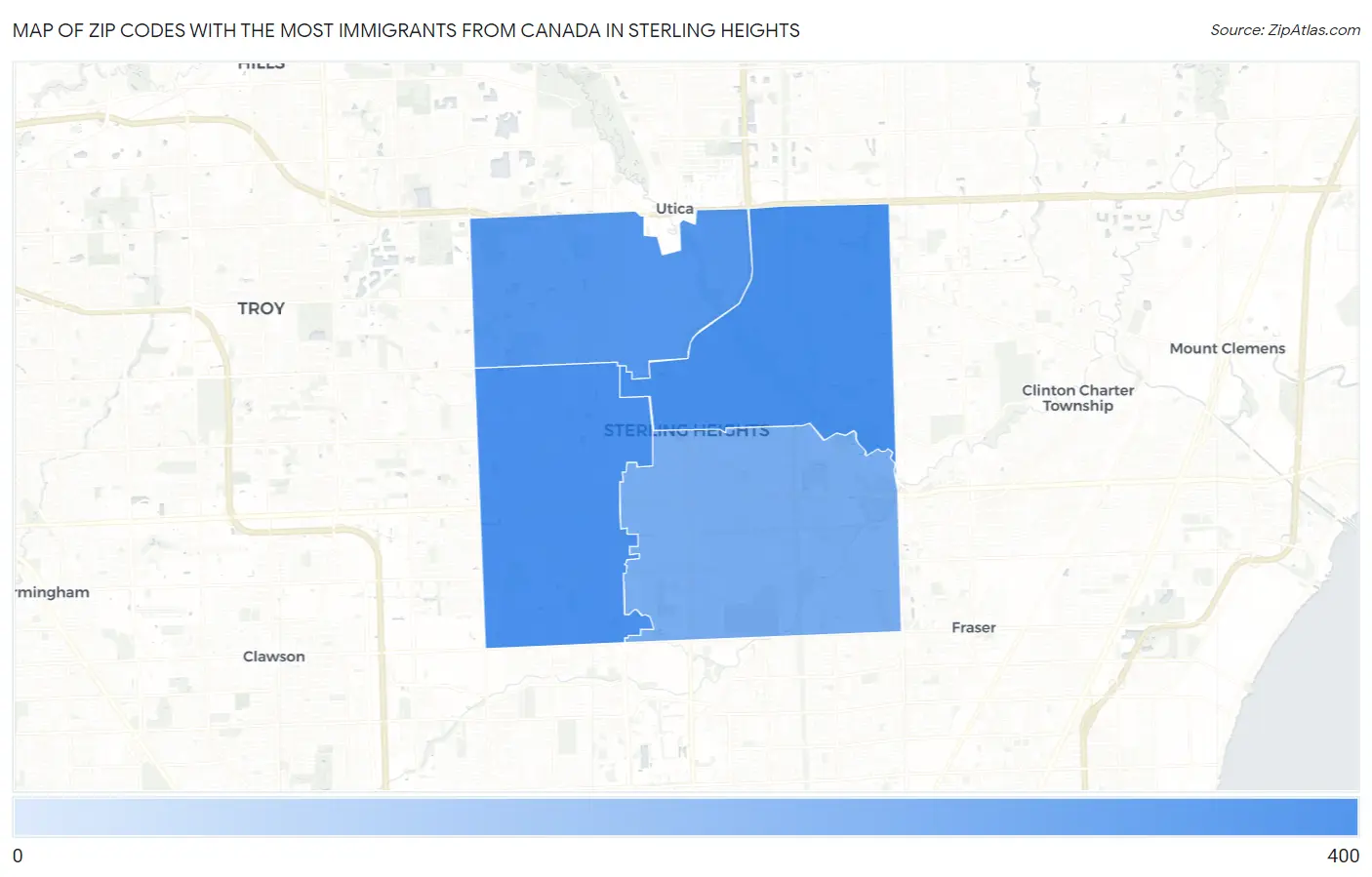 Zip Codes with the Most Immigrants from Canada in Sterling Heights Map