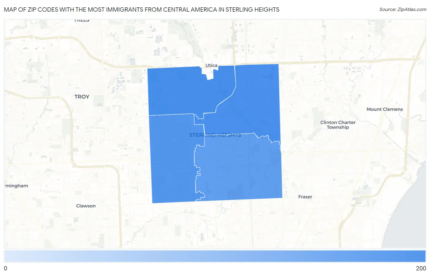 Zip Codes with the Most Immigrants from Central America in Sterling Heights Map