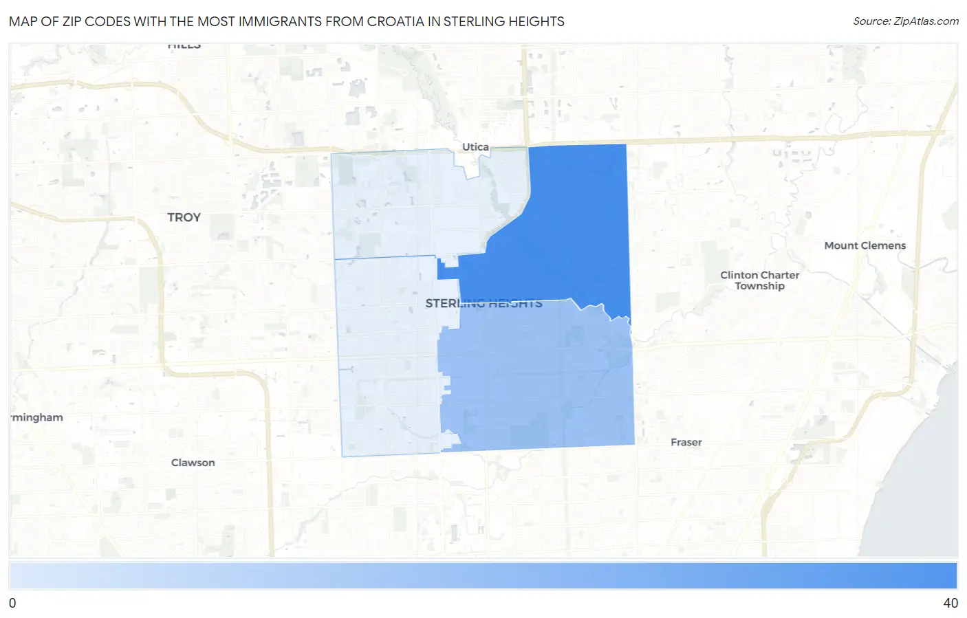 Zip Codes with the Most Immigrants from Croatia in Sterling Heights Map