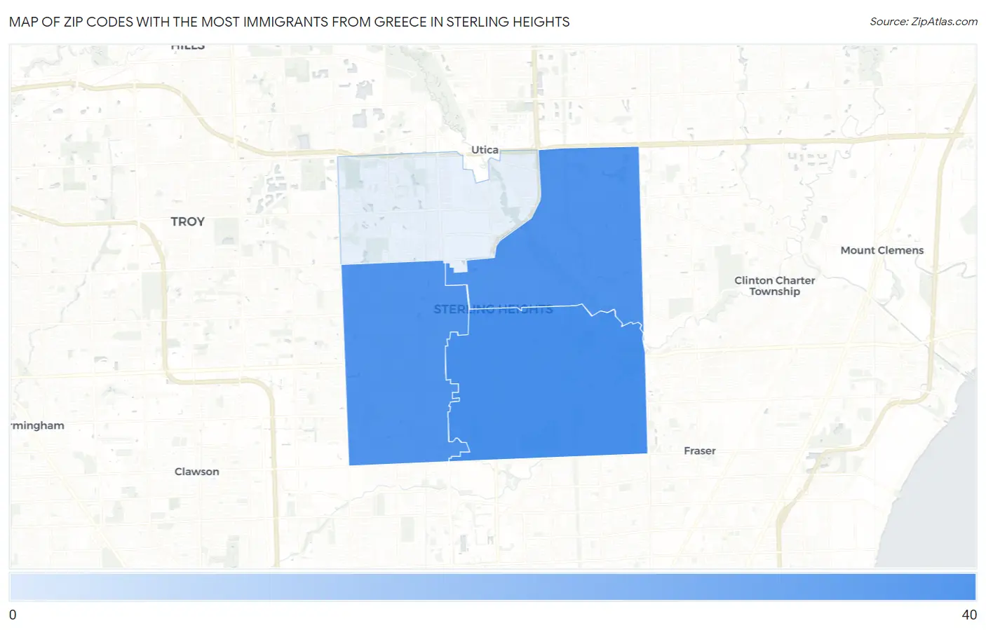 Zip Codes with the Most Immigrants from Greece in Sterling Heights Map