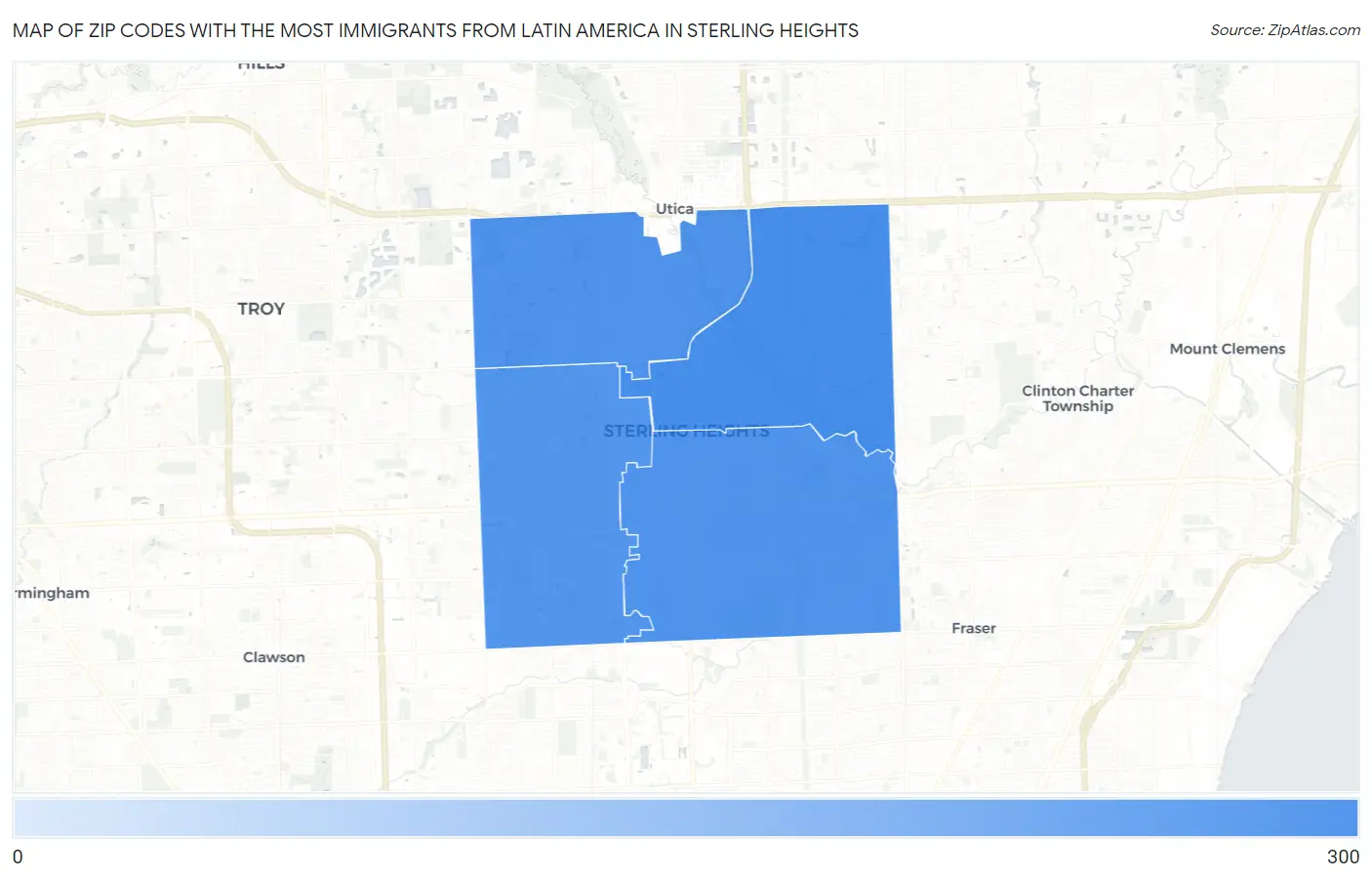 Zip Codes with the Most Immigrants from Latin America in Sterling Heights Map