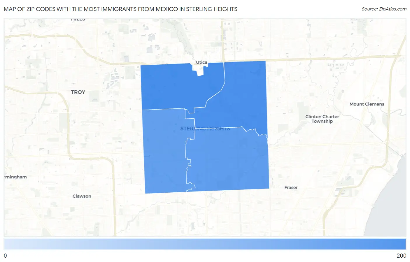 Zip Codes with the Most Immigrants from Mexico in Sterling Heights Map