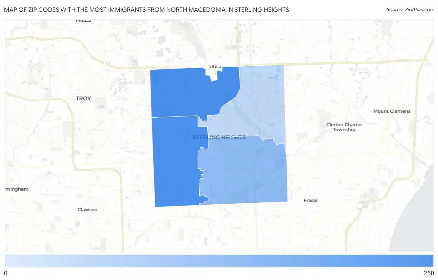 Zip Codes with the Most Immigrants from North Macedonia in Sterling Heights Map