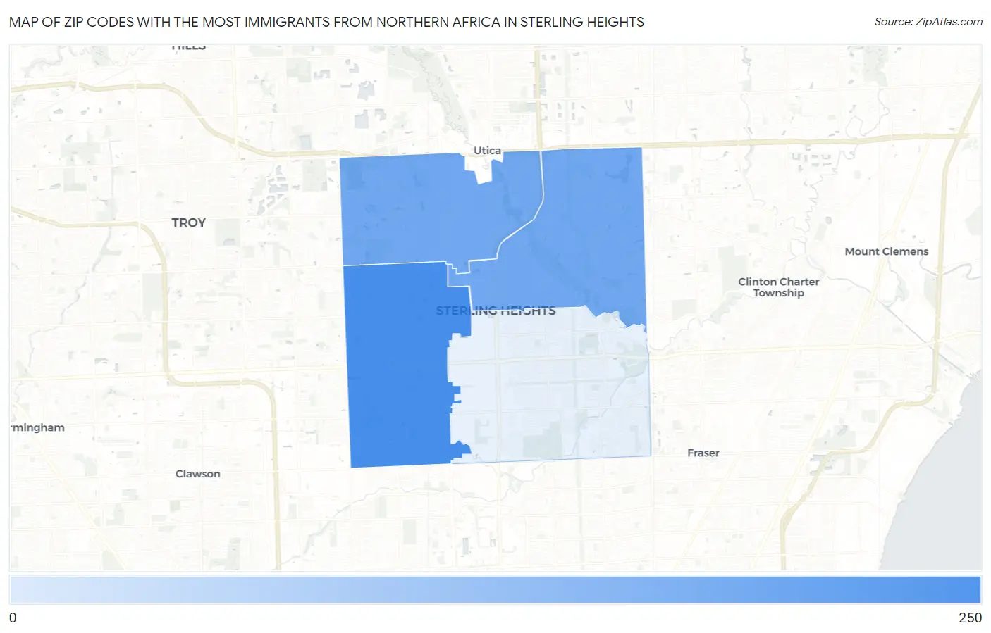 Zip Codes with the Most Immigrants from Northern Africa in Sterling Heights Map